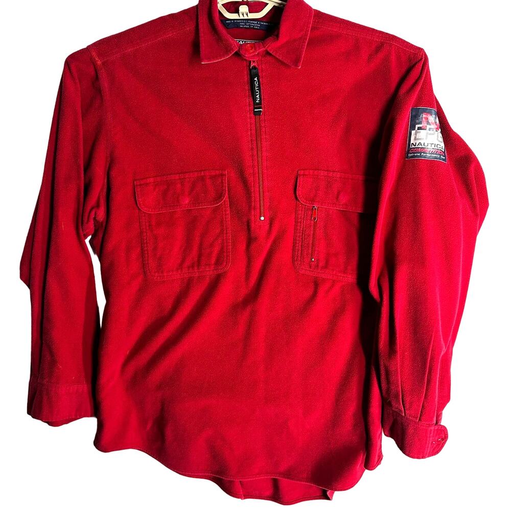 Vintage 90s Nautica Shirt Size L Red 1/2 Zip Extreme Performance Streetwear